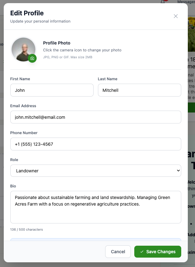 Agricultural land managed through BirdDog platform